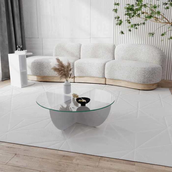 Hanah Home Lily - Mesa de centro blanca con cristal templado